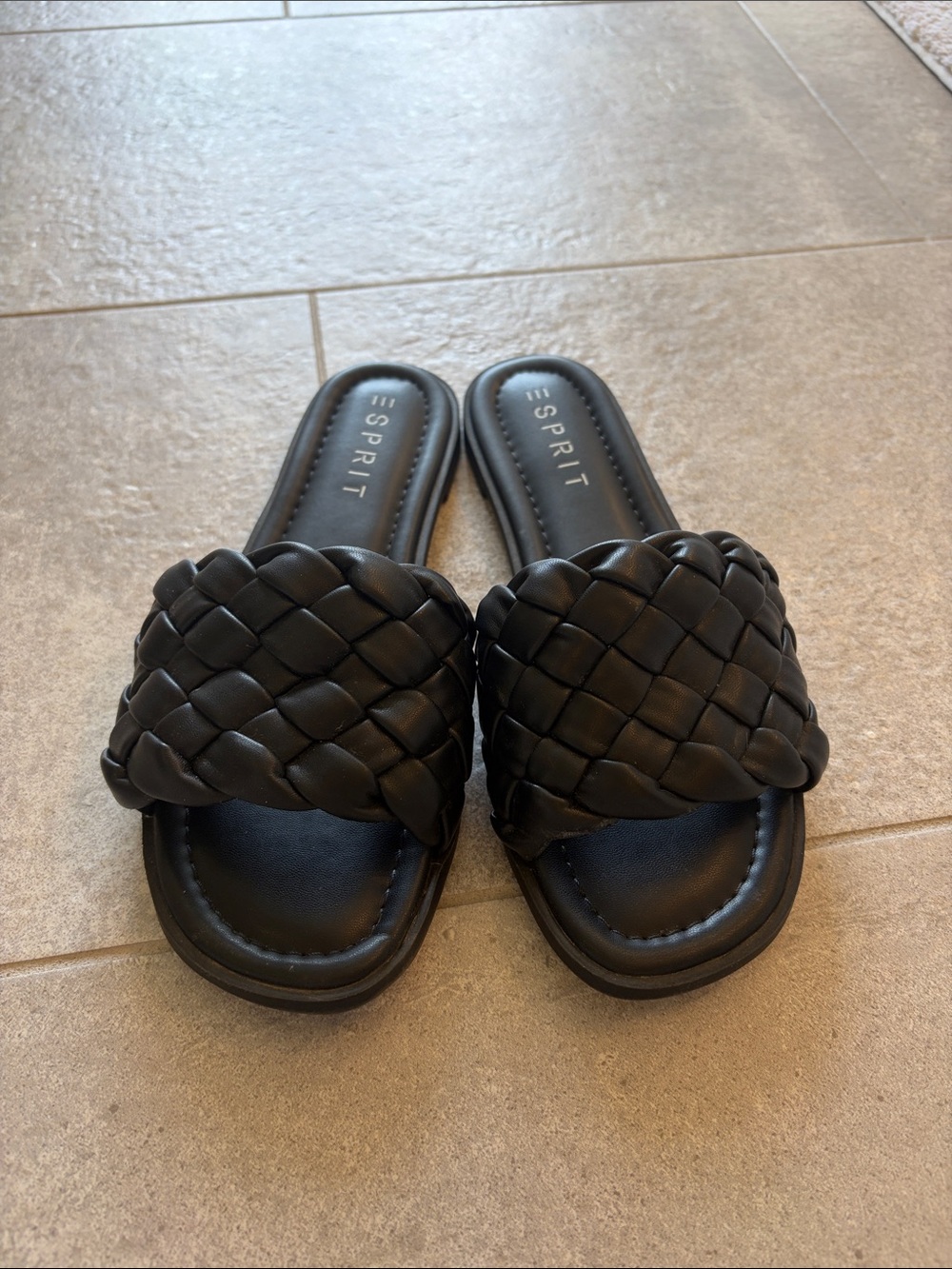 Esprit Braided Black Slide Sandals